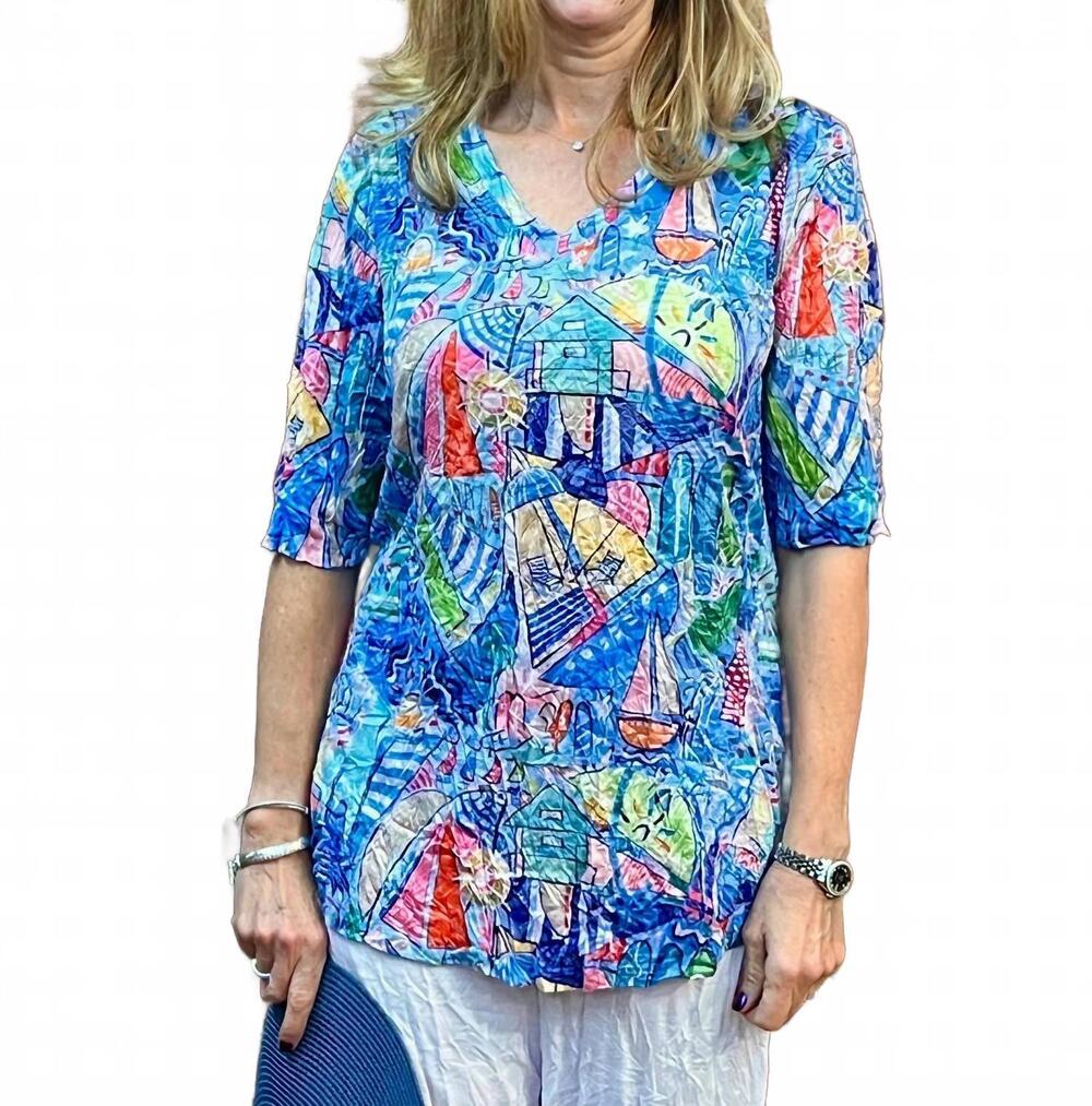 NEW SHANA APPAREL half sleeve v-neck tee in sailboat